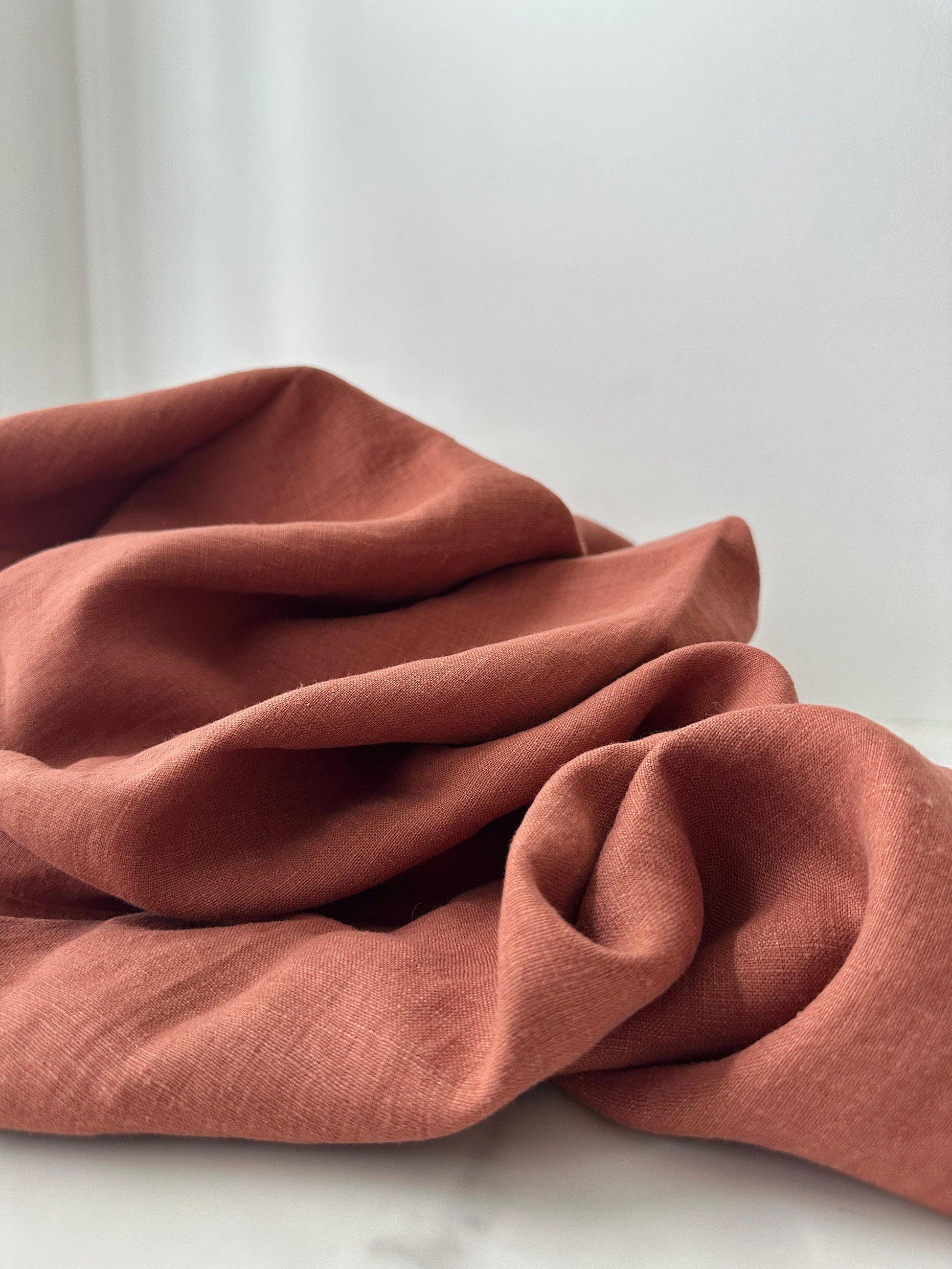 Linen Fabric by The Yard. Certified European Flax & OEKO-Tex 100. Mid weight Softened Woven Linen from U.S.A. Seller- Terracotta LN-TER