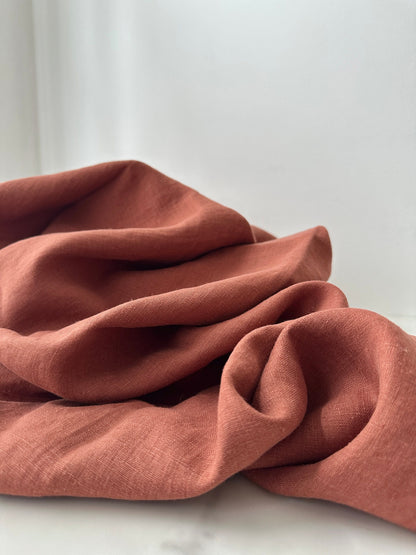 Linen Fabric by The Yard. Certified European Flax & OEKO-Tex 100. Mid weight Softened Woven Linen from U.S.A. Seller- Terracotta LN-TER