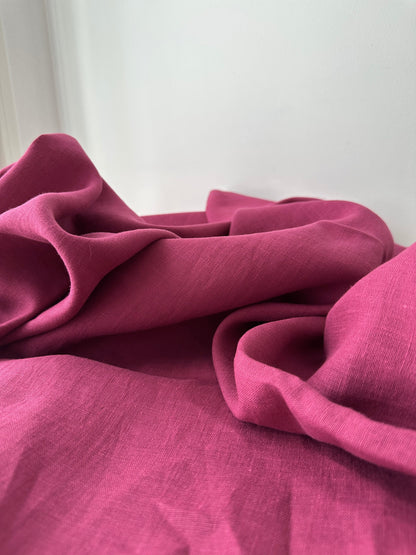 Linen Fabric by The Yard. Certified European Flax & OEKO-Tex 100. Mid weight Softened Woven Linen from U.S.A. Seller- Magenta LN-MGN