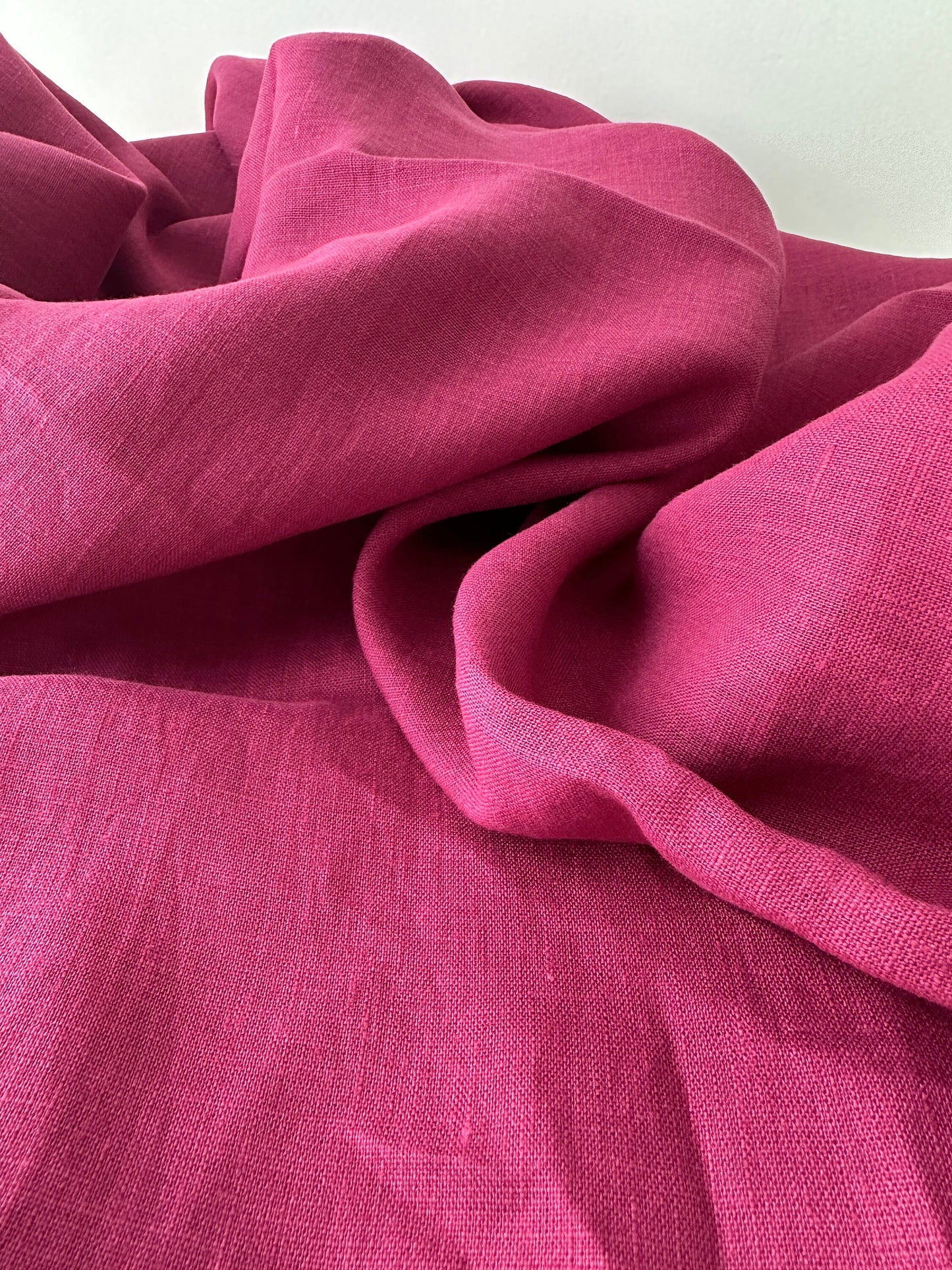 magenta linen fabric close look for detail