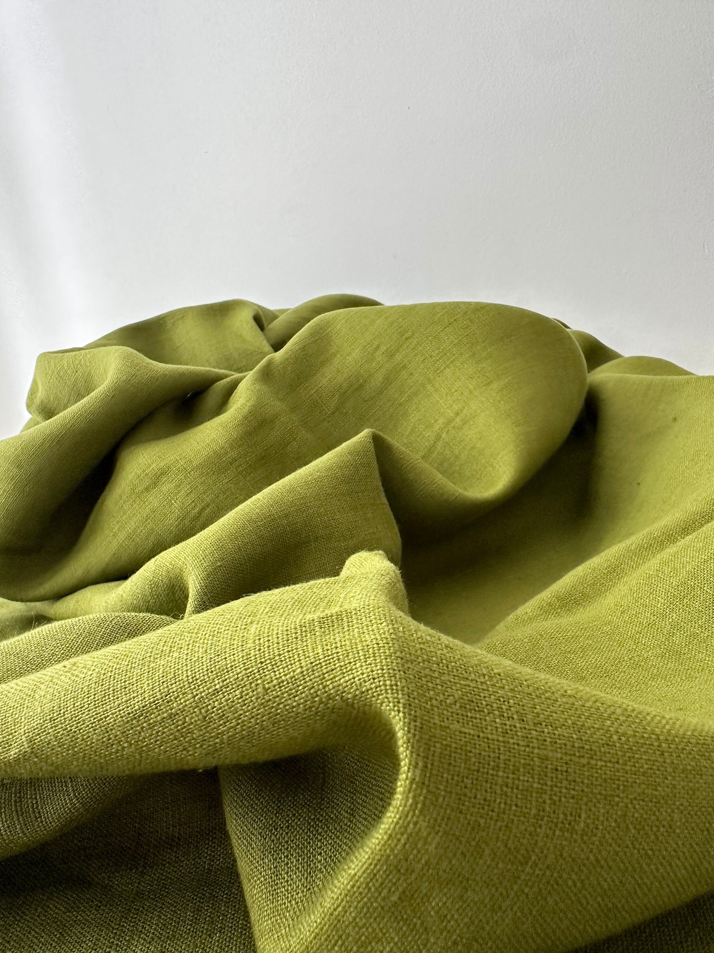 European linen fabric in olive green color