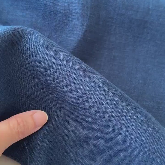 Linen Fabric by The Yard. Certified European Flax & OEKO-Tex 100. Mid weight Softened Woven Linen from U.S.A. Seller- Indigo LN-IND