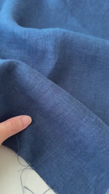 Linen Fabric by The Yard. Certified European Flax & OEKO-Tex 100. Mid weight Softened Woven Linen from U.S.A. Seller- Indigo LN-IND