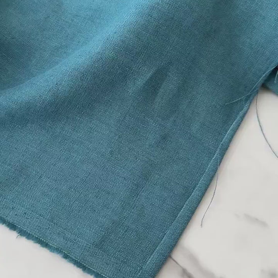 Linen Fabric by The Yard. Certified European Flax & OEKO-Tex 100. Mid weight Softened Woven Linen from U.S.A. Seller- Teal Blue LN-TBL