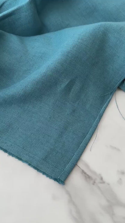 Linen Fabric by The Yard. Certified European Flax & OEKO-Tex 100. Mid weight Softened Woven Linen from U.S.A. Seller- Teal Blue LN-TBL