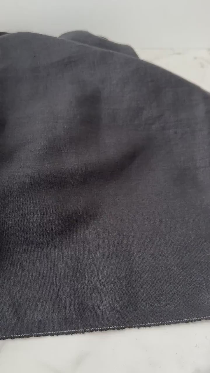 Linen Fabric by The Yard. Certified European Flax & OEKO-Tex 100. Mid weight Softened Woven Linen from U.S.A. Seller- Jet Black LN-JET