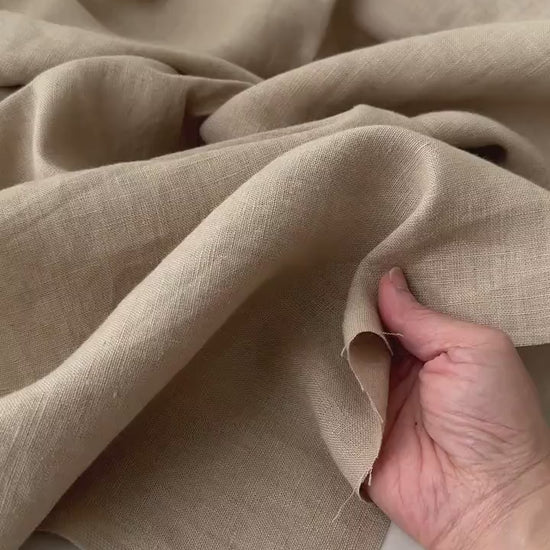 Linen Fabric by The Yard. Certified European Flax & OEKO-Tex 100. Mid weight Softened Woven Linen from U.S.A. Seller- Almond LN-ALM