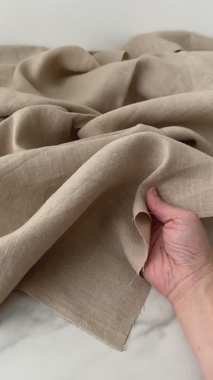 Linen Fabric by The Yard. Certified European Flax & OEKO-Tex 100. Mid weight Softened Woven Linen from U.S.A. Seller- Almond LN-ALM