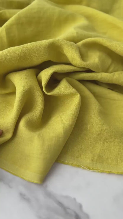 Linen Fabric by The Yard. Certified European Flax & OEKO-Tex 100. Mid weight Softened Woven Linen from U.S.A. Seller- Citron LN-CIT