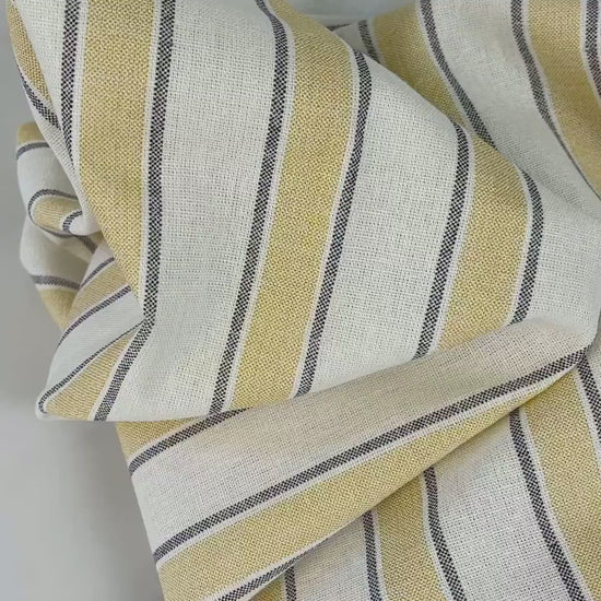 Linen Rayon Fabric by The Yard Printed Nautical Vertical Stripe Summer Shirting Fabric Dress Clothing Fabric- White Mustard Navy CN5