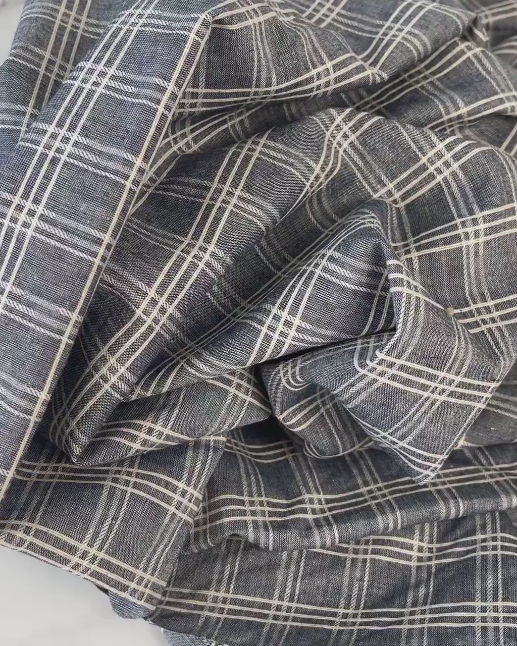 Cotton Plaid Fabric Non Stretch Woven Yarn Dyed Cotton Shirting Lightweight Fabric by The Yard for Sewing Top Dress - Indigo Blue CN16