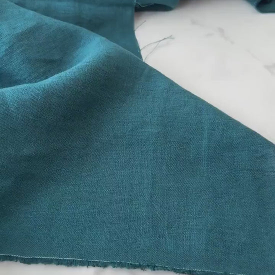 Linen Fabric by The Yard. Certified European Flax & OEKO-Tex 100. Mid weight Softened Woven Linen from U.S.A. Seller- Crystal Teal LN-CYT