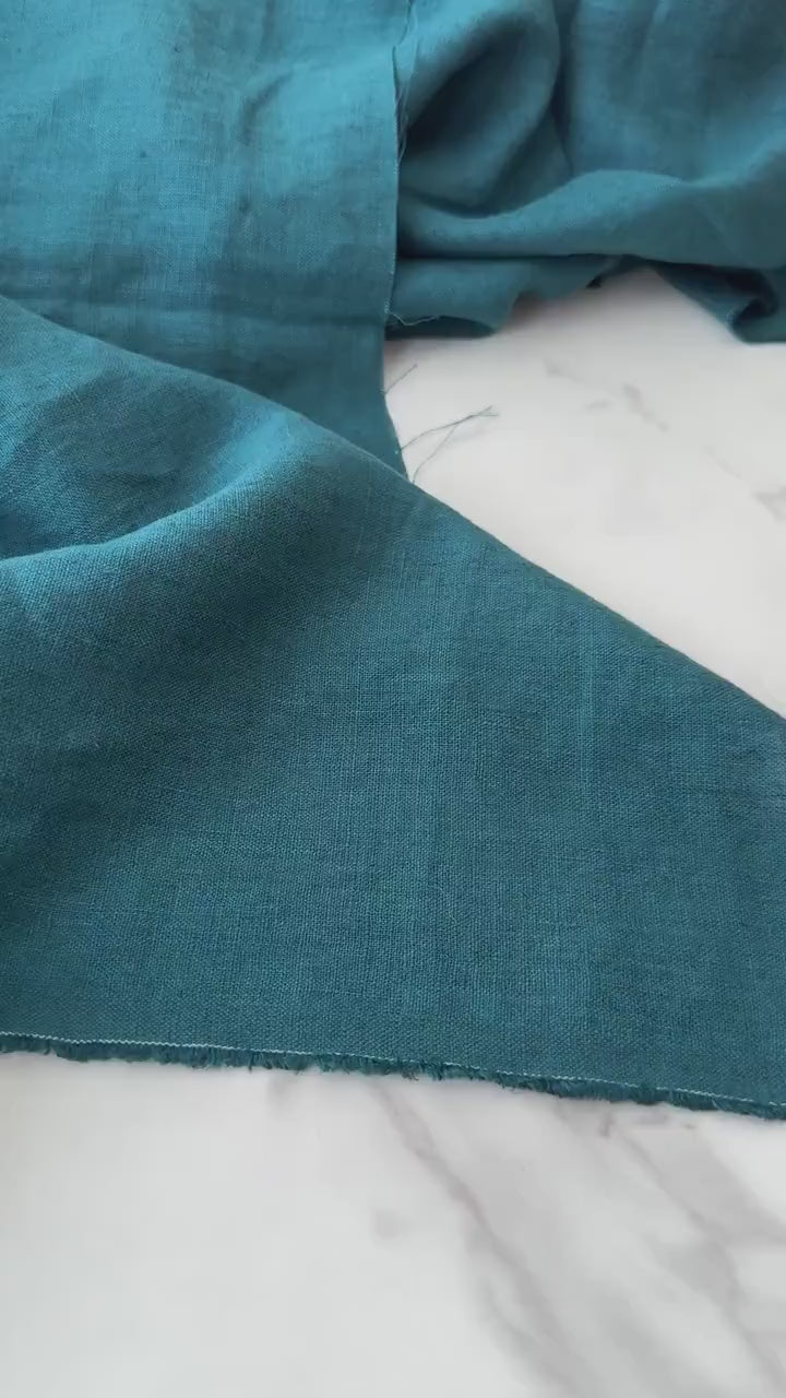 Linen Fabric by The Yard. Certified European Flax & OEKO-Tex 100. Mid weight Softened Woven Linen from U.S.A. Seller- Crystal Teal LN-CYT