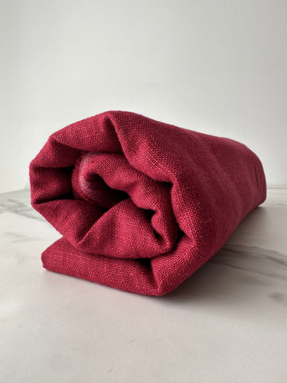 red garnet linen fabric close up deep tone plain weave