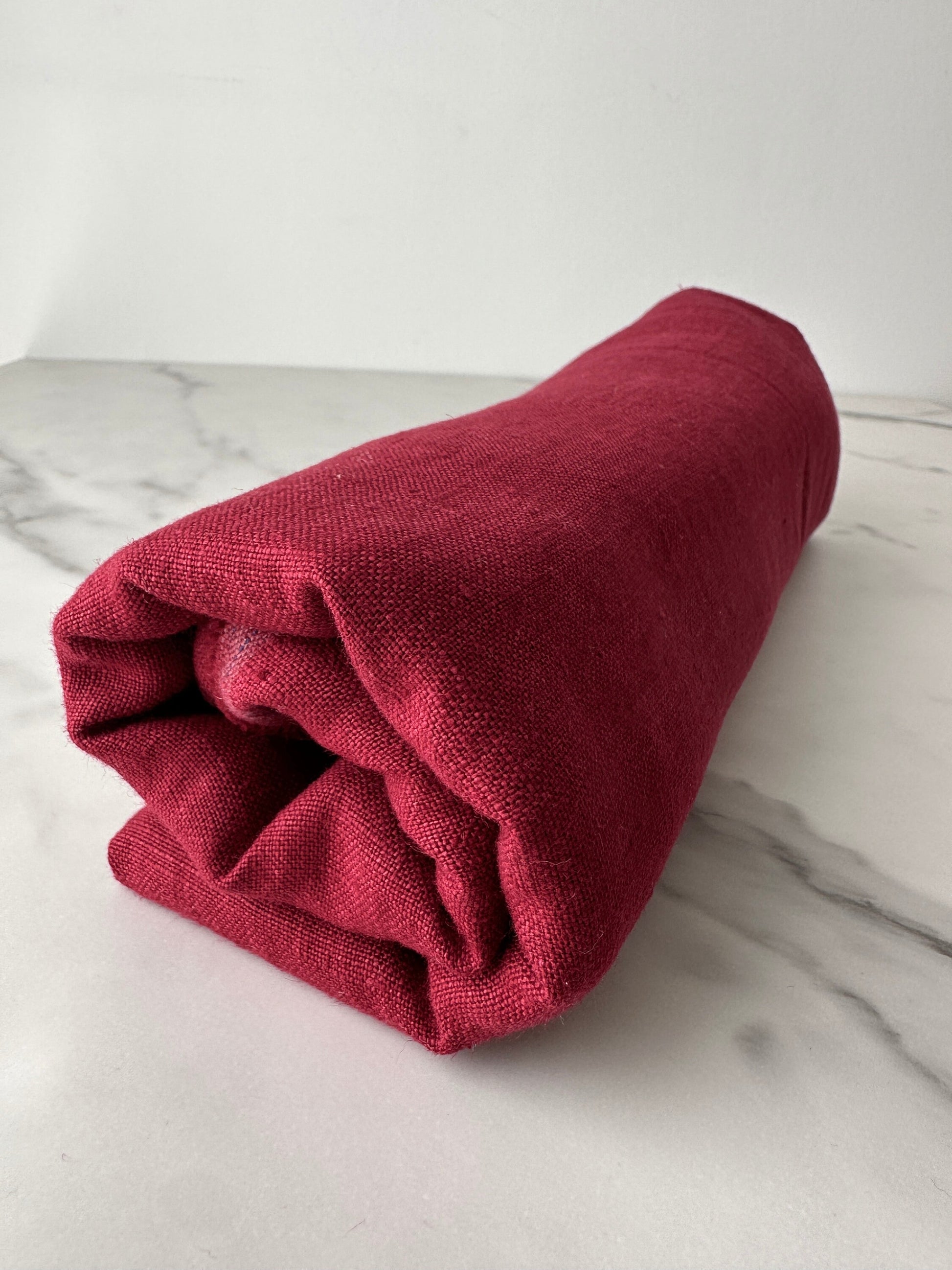 100%  linen fabric in red drape bold medium weight textile