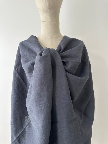 smoke gray linen fabric drapped on model