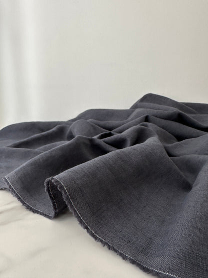 detail view of smoke gray European linen fabric