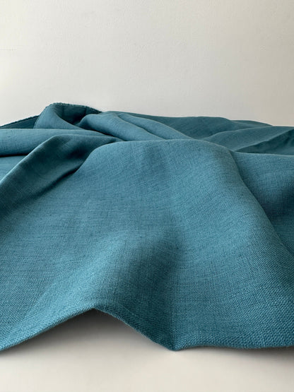 teal blue linen fabric ideal for curtains and drapery use