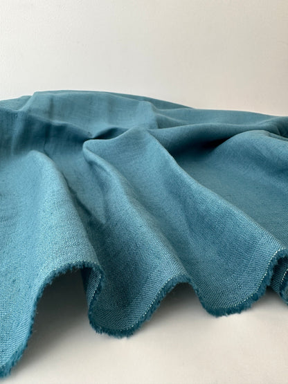 teal blue linen fabric drape soft folds medium weight all purpose textile