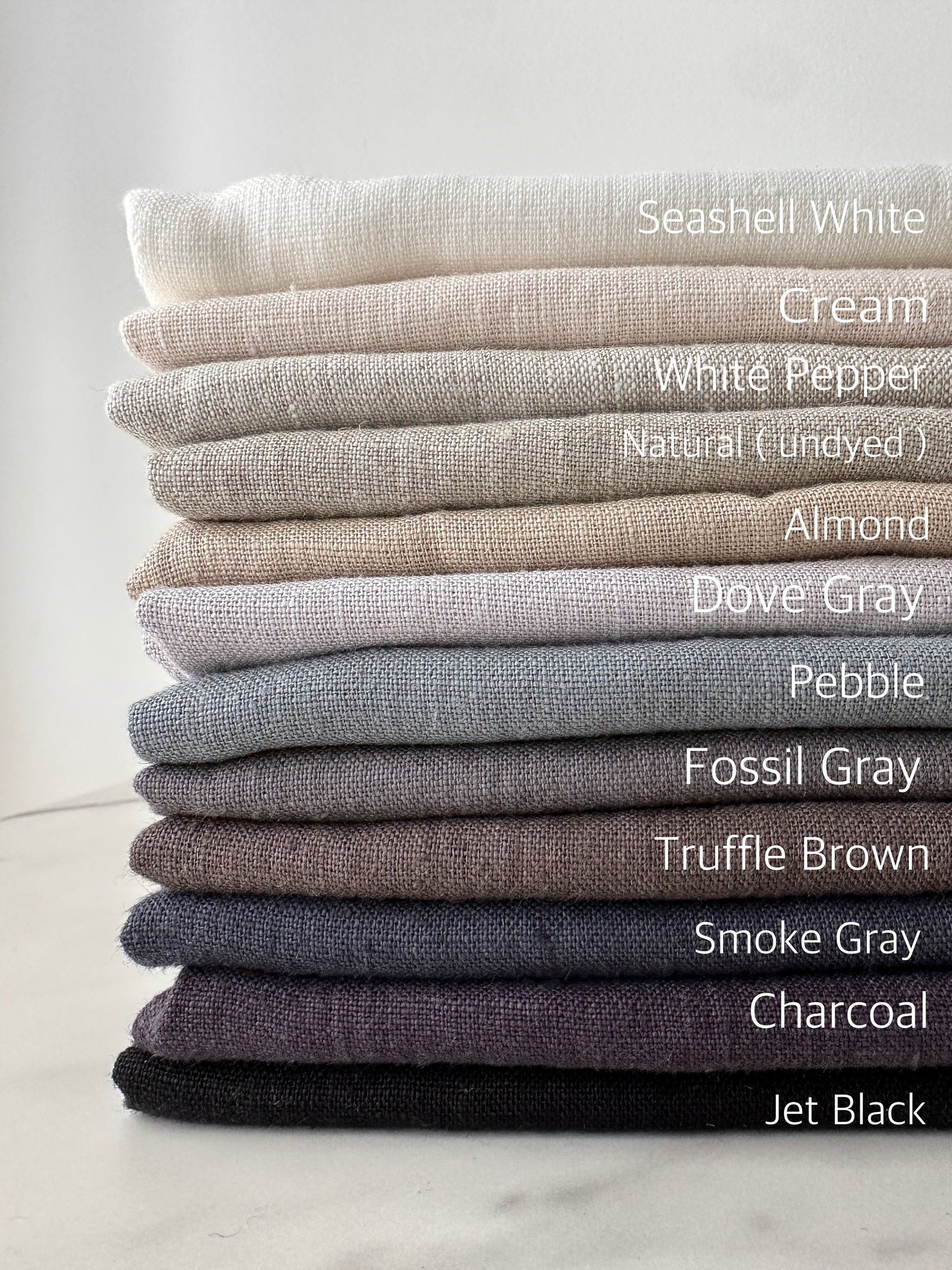 complete color display of white to brown european linen fabric